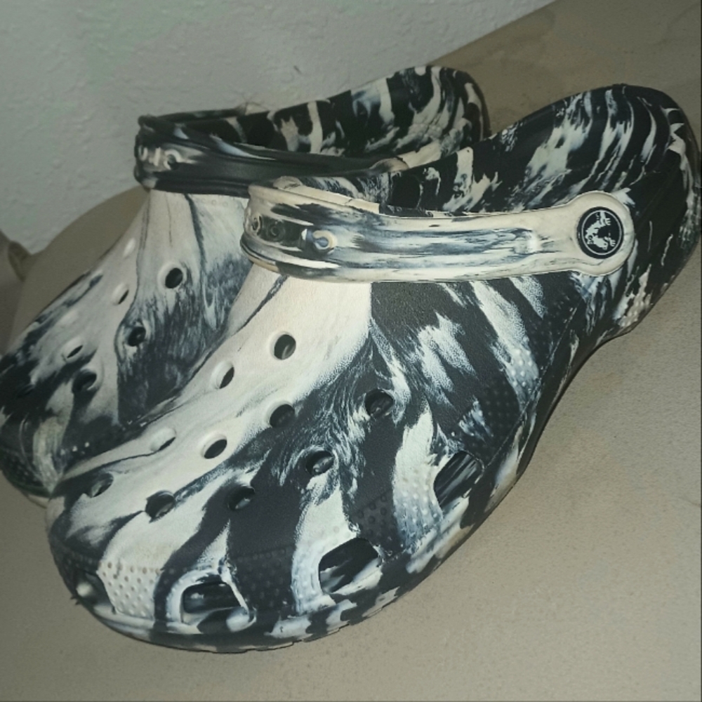 Black & white woman's crocs